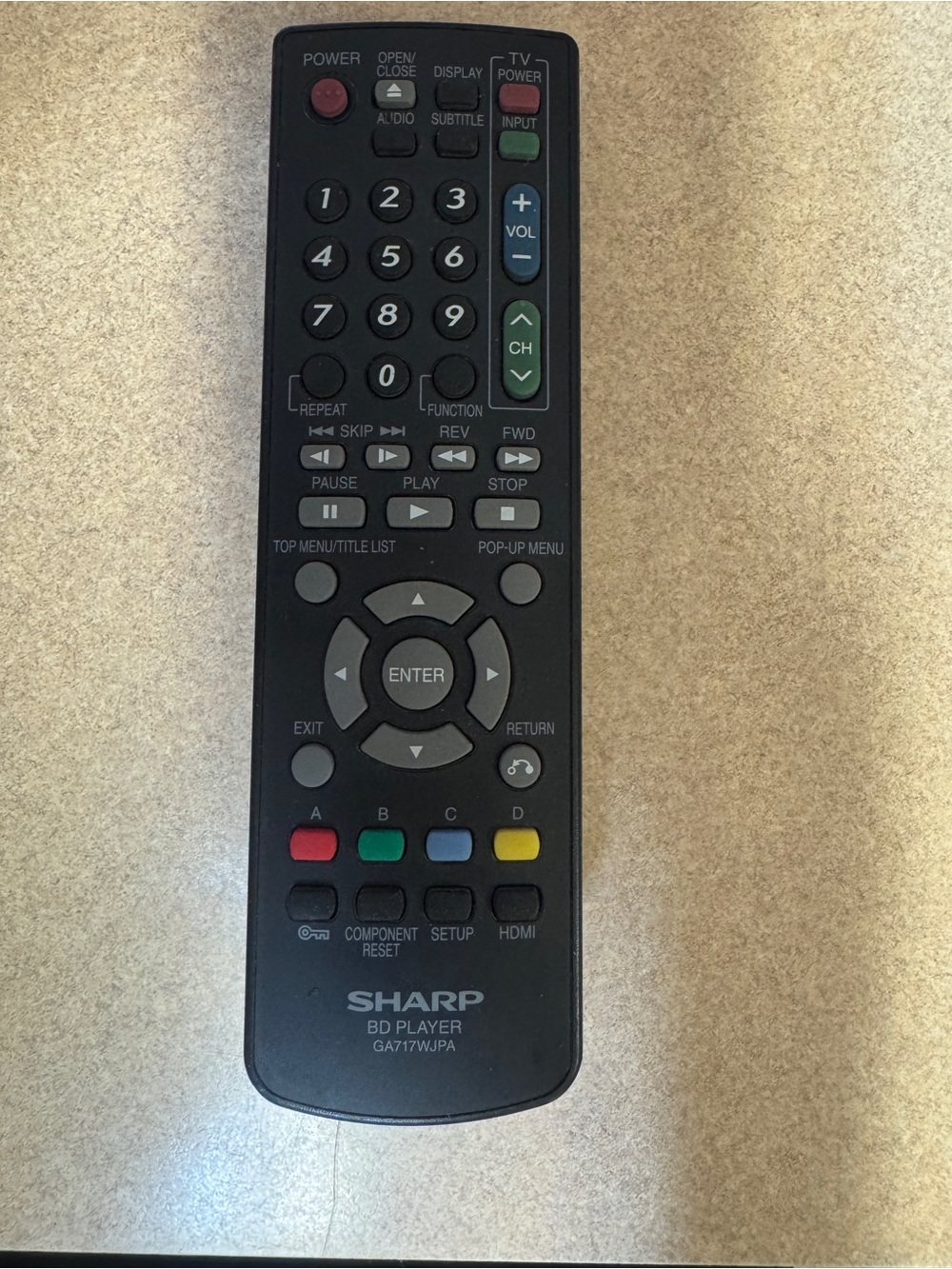Sharp BD Player remote control model GA717WJPA